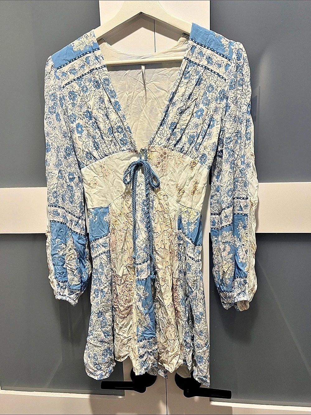 Free People Floral Mini Dress in Blue & White Size XS